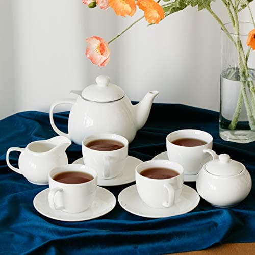 Royal 8oz Tea Set: Pot, 4 Cups, Creamer, Sugar, Porcelain