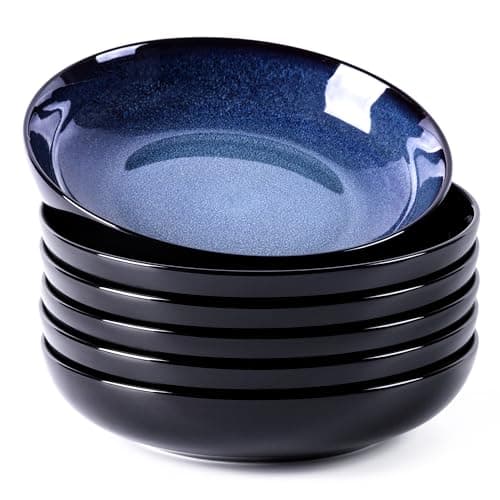 LERATIO 9.0" Reactive Glaze Ceramic Pasta Bowl Set, Microwave & Oven Safe, Wide 38oz Salad & Pasta Bowls-Khaki — Blue