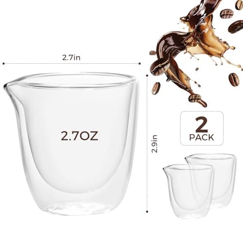 Espresso Shot Cups Set - 2-Pack, Double Wall, 2.7oz, Clear Glass Gift Set