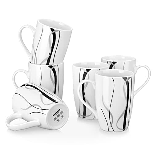 6-Piece Ceramic Coffee Mugs Set, 11 OZ, White Porcelain Cups, Microwave Dishwasher Safe for Kitchen - Fiona Series — FIONA