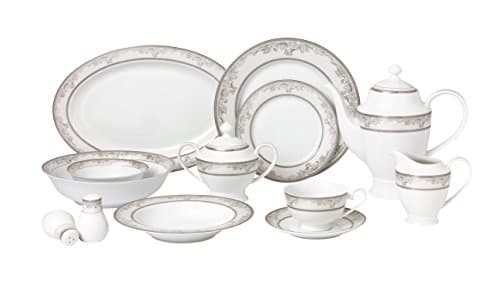 57 Piece 'Juliette' Bone China Dinnerware Set (Service for 8 People), Silver by Lorren Home Trends