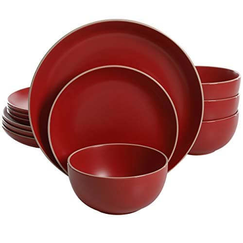 Gibson Home Rockaway Round Stoneware Dinnerware Set, Blue (4 Servings) — Matte Red
