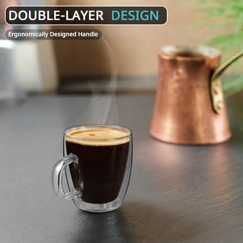 Double Wall Glass Espresso Cups, Set of 2, 2.7 Ounces Insulated