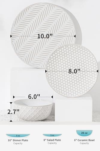 12-Piece Elegant Stoneware Dinnerware Set for 4, Microwave & Dishwasher Safe
