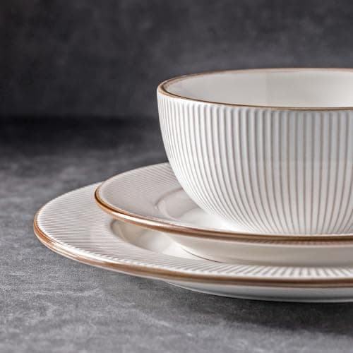 GBHOME 24-Piece Ceramic Dinnerware Set | Elegant Embossed Plates & Bowls | Dishwasher & Microwave Safe | Wedding & House