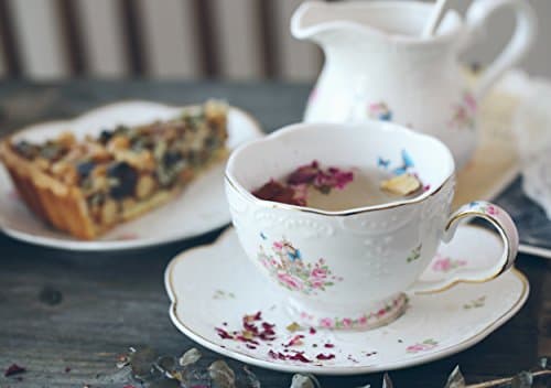 Jusalpha Vintage Porcelain Flower Tea Set & Teapot Warmer, 16pcs (16pcs set)