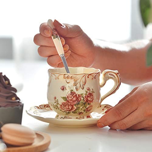 YOLIFE 8 oz Floral Porcelain Teacup Set with Holder