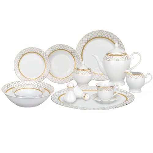 Lorren Home Trends 57-Piece Porcelain Dinnerware Set for 8, Alina-GD — Beatrice