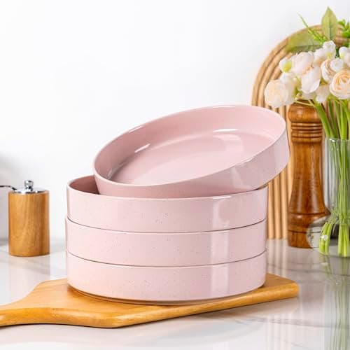 AmorArc Speckled Stoneware Pasta Bowls Set of 4, 32oz Beige — Modern-Pink