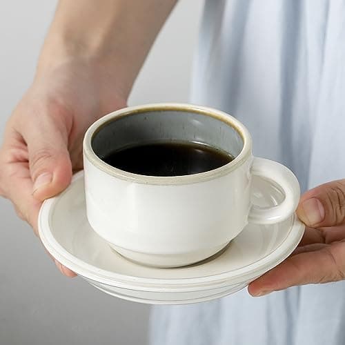 Stackable Espresso Cups Set with Saucers and Stand, 4 oz, Set of 4