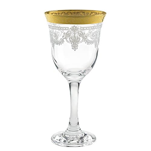 Refined and simplified title: Lorren Home Trends Red Wine Glasses Set of 6 with Stencil Pattern and Gold Band, Clear