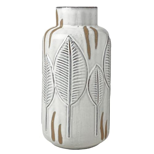 Mikasa Embossed Leaves White Beige Ceramic Vase