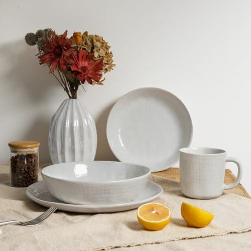Famiware Moonlight 8.5 Inch Stoneware Bowls Set of 4, White