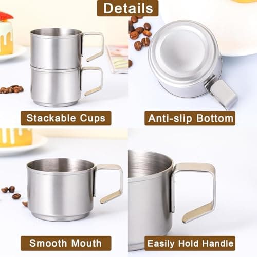 4Pcs 18/8 Stainless Steel Espresso & Expresso Shots Cups Set
