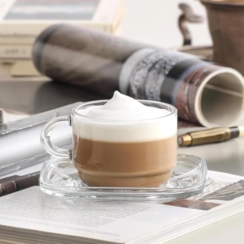 6-Piece Clear Glass Espresso Set, Small Demitasse Cups & Saucers