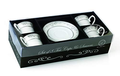 Lorren Home Trends Juliette 4 Cups & Saucers, Silver
