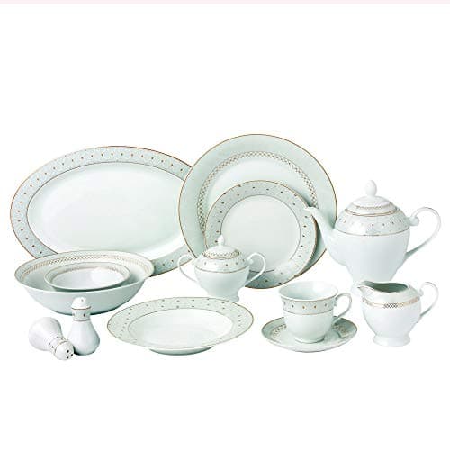 Gold Border Porcelain Dinnerware Set for 8 Pieces - Carlotta Mix & Match
