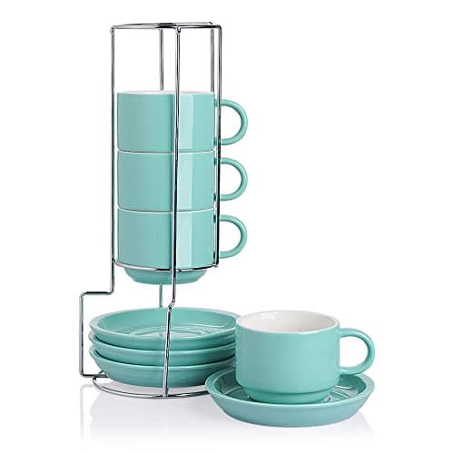 Sweejar Fog Blue Espresso Cups with Saucers - Set of 4 — Turquoise