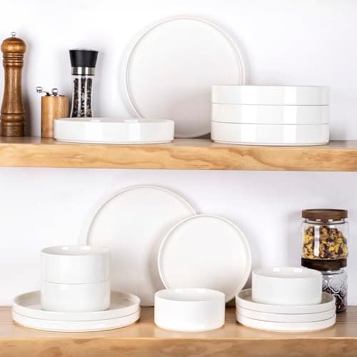 LERATIO Ceramic Large Salad Bowls Set of 4, 30 Oz Microwave & Oven Safe White