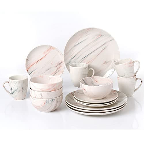 Lorren Home Multi-Marble 16-Piece Porcelain Dinnerware Set for Parties