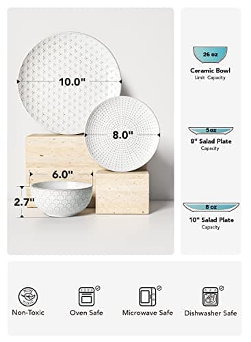LE TAUCI Arctic White Dinnerware Set - 12 PCS Ceramic Plates & Bowls