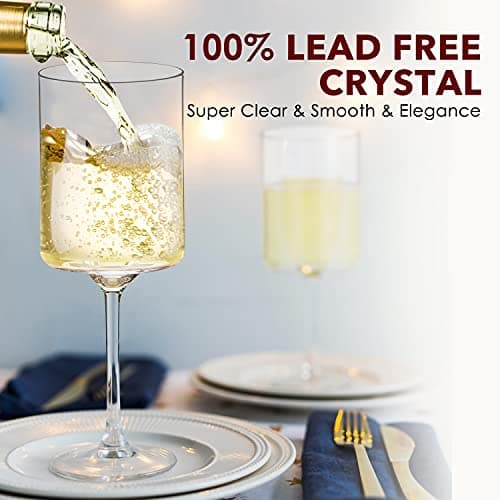 Chouggo Square Crystal Wine Glasses Set of 6 - Hand Blown Red or White 11.4Oz - Gifts for Special Occasions