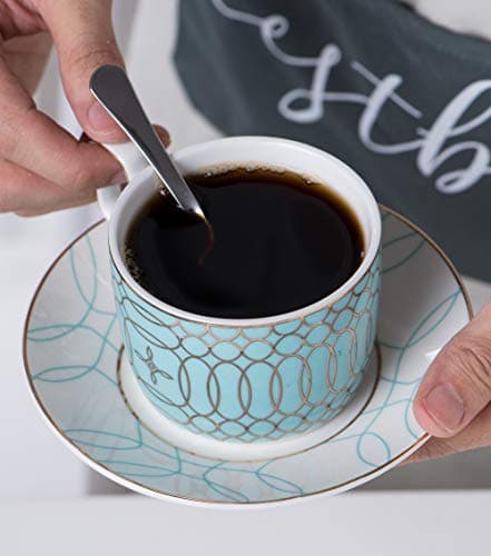 Jusalpha Mint Green Tea Cup and Saucer Set for 4 (Blue)