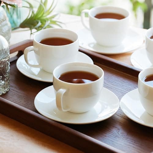 6-Piece Porcelain Tea Cup and Saucer Set, Floral Design (7oz)