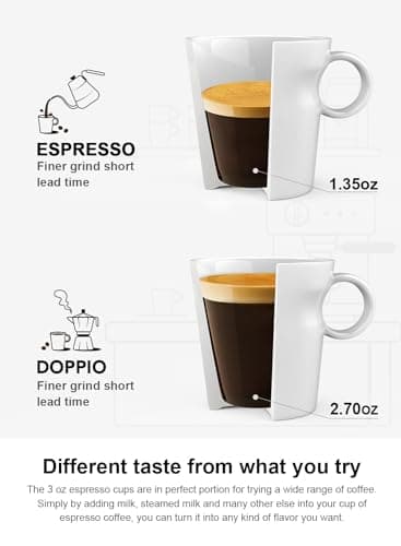 LE TAUCI 3 oz Espresso Cups, White Set of 4, Stackable Mini Mug Perfect for Home or Office
