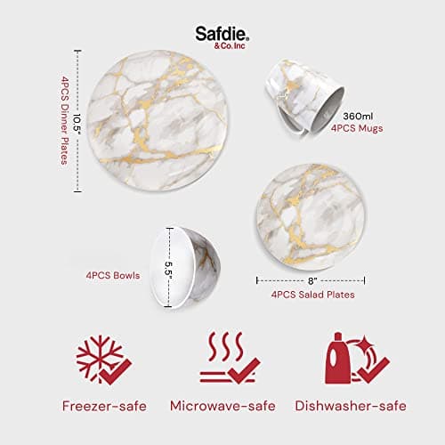 Safdie & Co. Gold Marble 16-Piece Dinnerware Indoor/Outdoor Sets