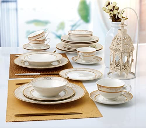 Bone China Dinnerware Set for 4 by Lorren Home Trends, Gold