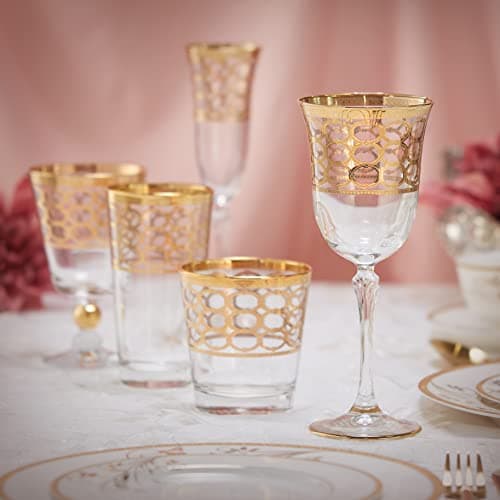 Lorren Home Trends Infinity Gold Ring Red Wine Goblet Set