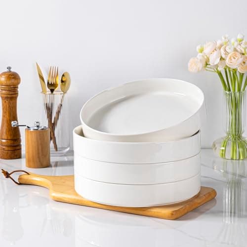 LERATIO Ceramic Large Salad Bowls Set of 4, 30 Oz Microwave & Oven Safe White