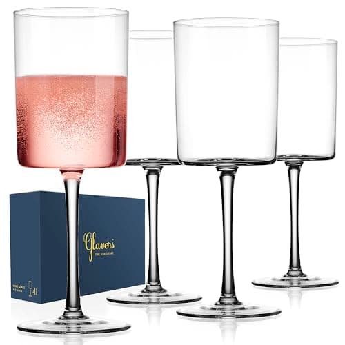 Square Crystal Wine Glass Set - 16 oz, Gift Packaged