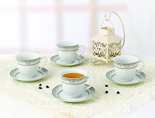 Lorren Home Trends Juliette 4 Cups & Saucers, Silver