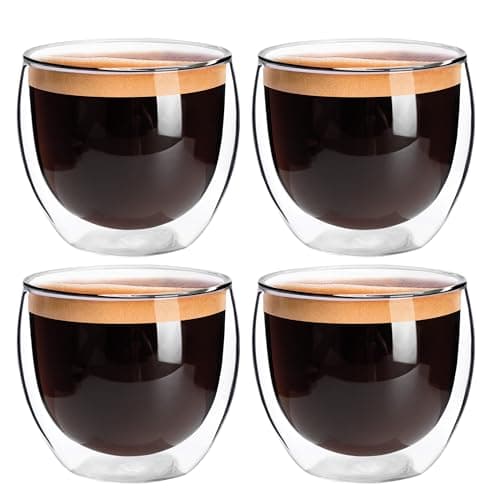Set of 4 Double Walled Glass Espresso Shot Cups, 2.7 Oz, Dishwasher and Microwave Safe - for Espresso Lovers