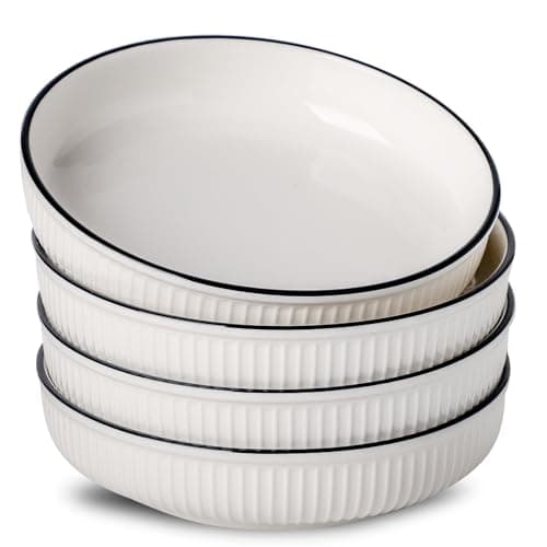 White 8" Ceramic Pasta Bowl Set of 4, 30 Ounces