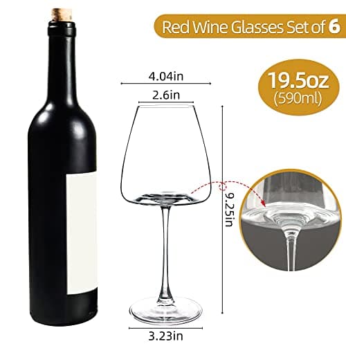 6-Piece 19.5 oz Clear Glass Wine Set, Durable Large Stem Concave Bowl