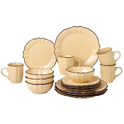 Lorren Home Trends 16 Piece Scalped Edge Mellow Yellow Dinnerware Set