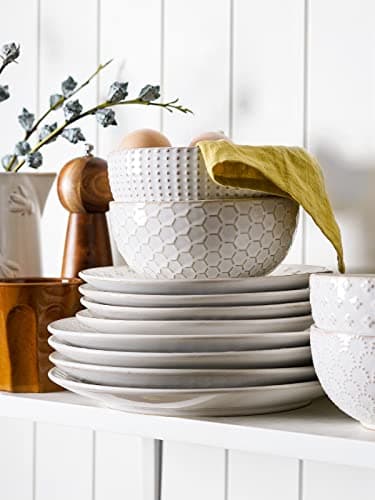 LE TAUCI Arctic White Dinnerware Set - 12 PCS Ceramic Plates & Bowls