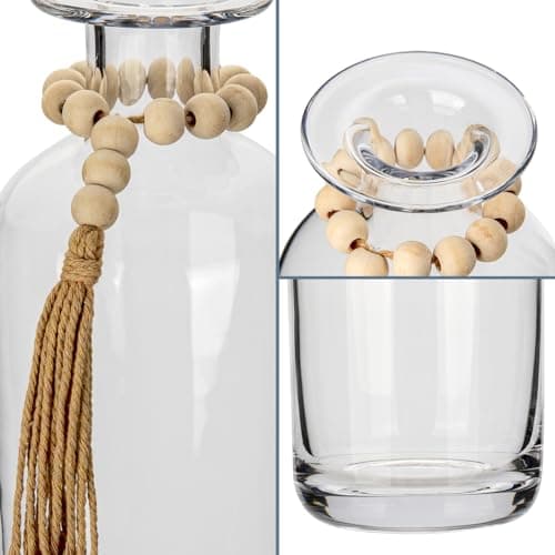 Clear Glass Vase Set - 2PCS Farmhouse Vases with Wood Beads