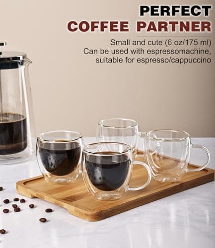 OJA Espresso Cups Set of 4, Hand Blown 6OZ Double Wall Glass Mugs