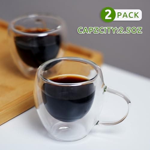 2.5 oz Double Wall Insulated Espresso Cups Set of 2 with Handle - Perfect for Espresso Machine