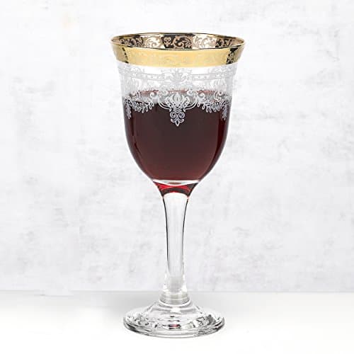 Refined and simplified title: Lorren Home Trends Red Wine Glasses Set of 6 with Stencil Pattern and Gold Band, Clear