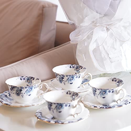 4-Piece Blue and White Jomop Ceramic Tea and Coffee Cups with Saucers