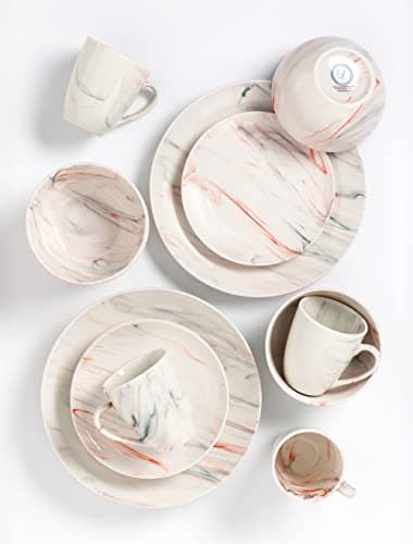 Lorren Home Multi-Marble 16-Piece Porcelain Dinnerware Set for Parties