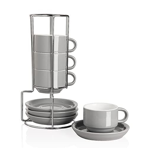 Sweejar Fog Blue Espresso Cups with Saucers - Set of 4 — Gray