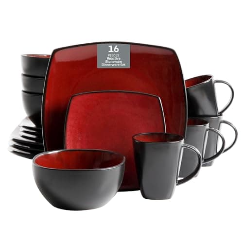 Gibson Elite Soho Lounge Dinnerware Set, Soft Square, Teal, Service for 4 (16pc) — Red