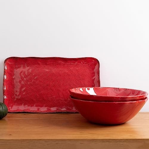 LEHAHA Vintage Red Melamine Pasta Bowls, Set of 6, 9.25" Salad Bowls, Dishwasher Safe…
