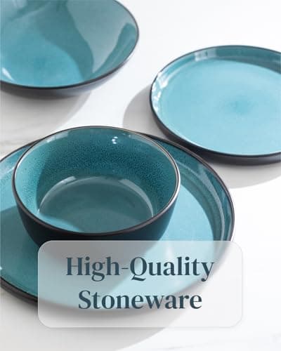 Modern Black and Petrol Blue Stoneware Dinnerware Set - 24 Piece for 8